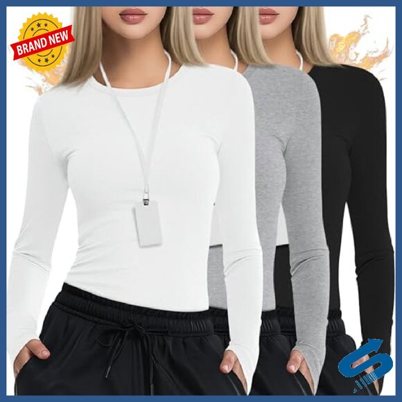 3 Pack Long Sleeve Thermal Underscrub Shirts Slim Fit Fleece Nurse Tee - Picture 2 of 7